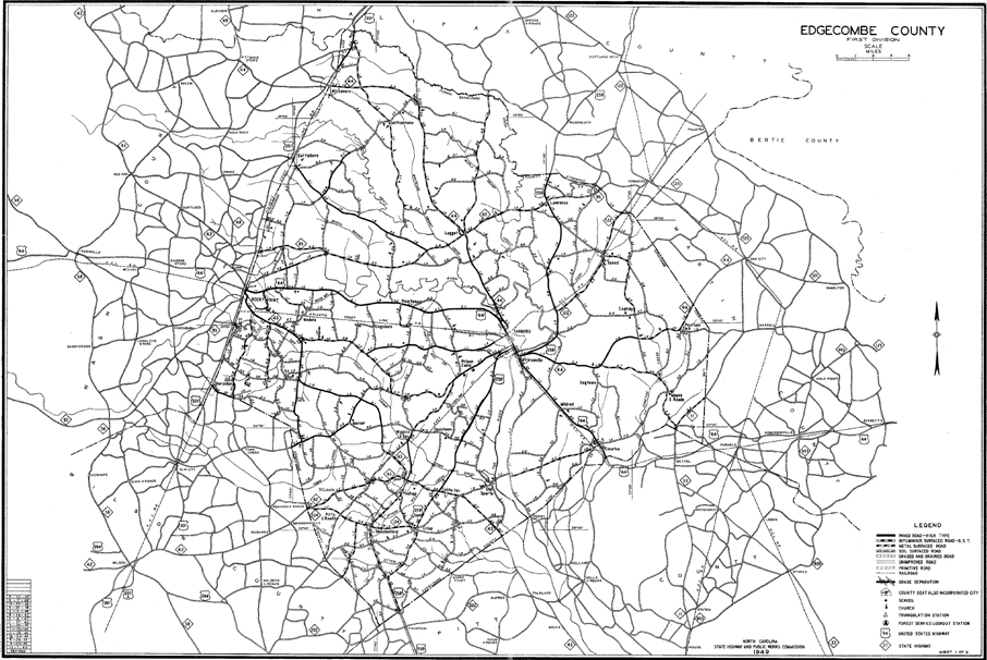1949 Road Map Of Edgecombe County North Carolina