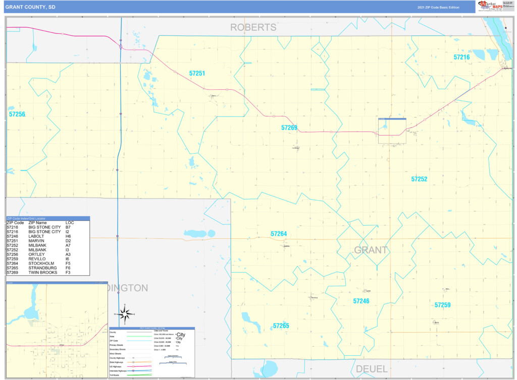 Grant County SD Zip Code Wall Map Basic Style By MarketMAPS