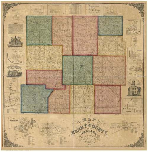 Henry County Indiana 1857 Old Map Reprint Wall Maps Old Map 