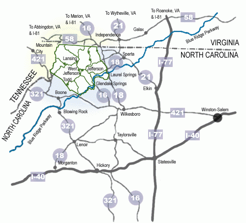 MAP OF ASHE COUNTY NC