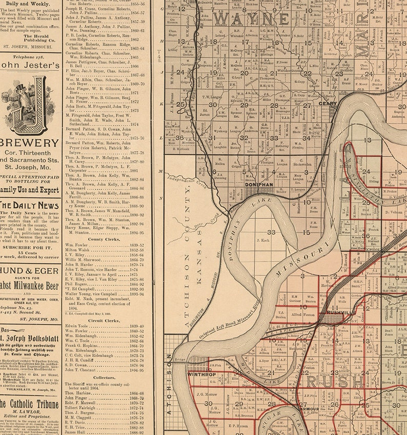 Map Of Buchanan County Missouri MO 1895 Restoration Etsy