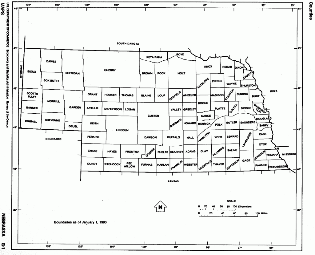 Nebraska State Map With Counties Outline And Location Of Each County In 