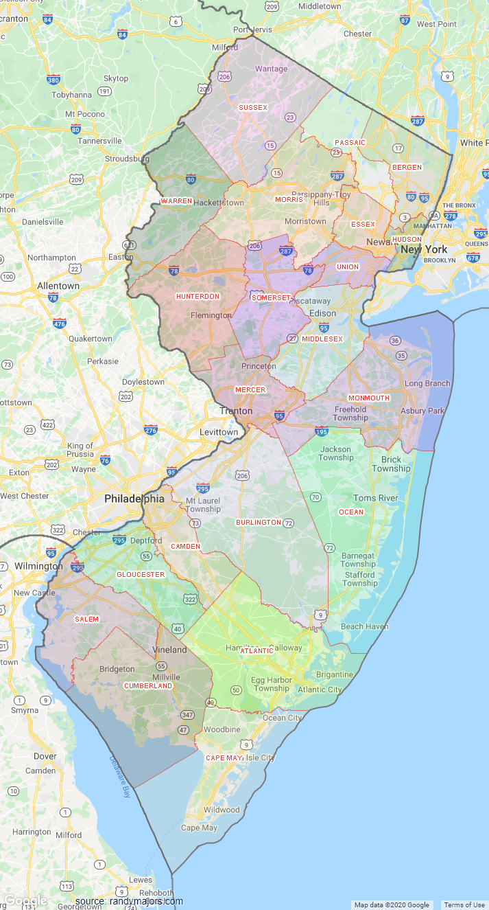 New Jersey County Map Shown On Google Maps